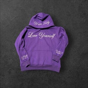 Yours Truly Phora collab “Love Yourself” purple hoodie in size Medium